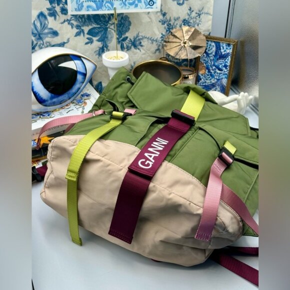 🆕 GANNI 🧿 NWT Tech Recycled Backpack, Kalamata - Picture 13 of 14